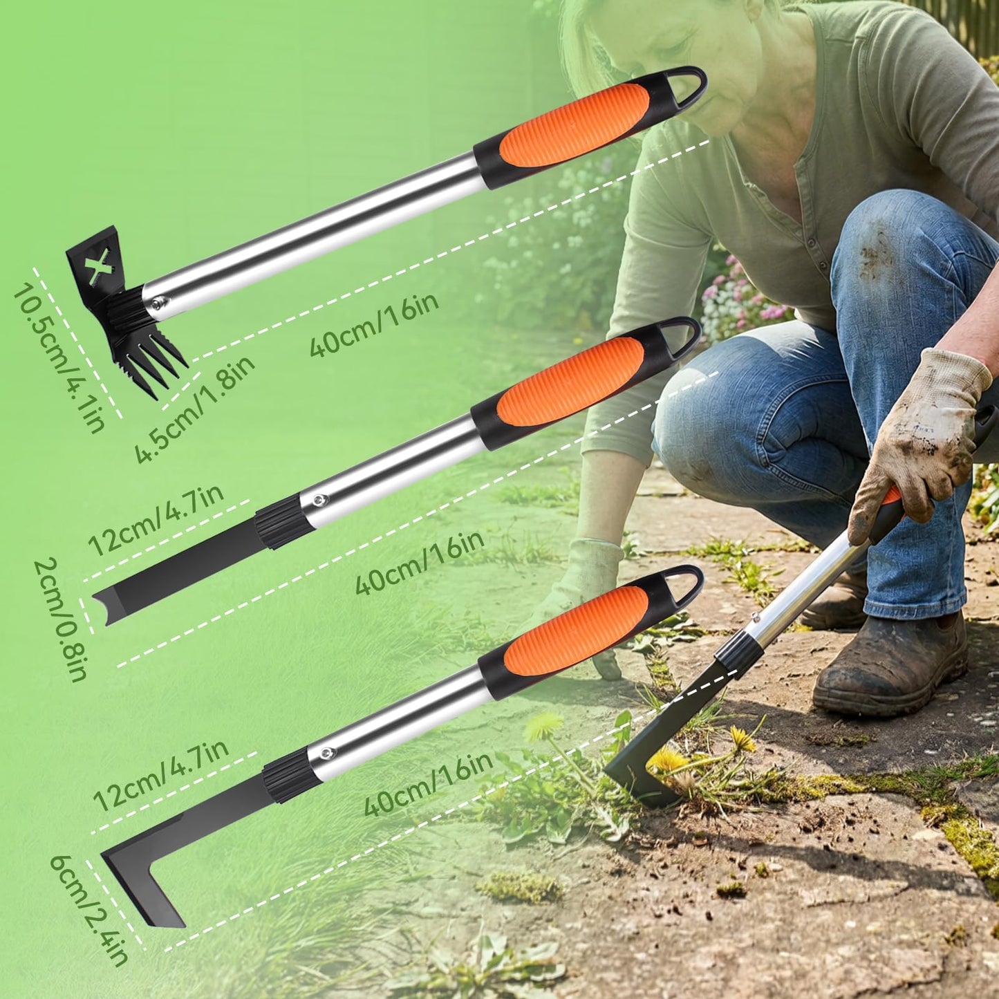 3 Pack Weed Remover Tool Manual Weeders Set, Hand Held Weed Puller Crack Weeder Tool Moss Scraper Combo with 16" Handle, Heavy Duty Weeding Tool for Block Paving Sidewalk Patio Garden Flower Bed