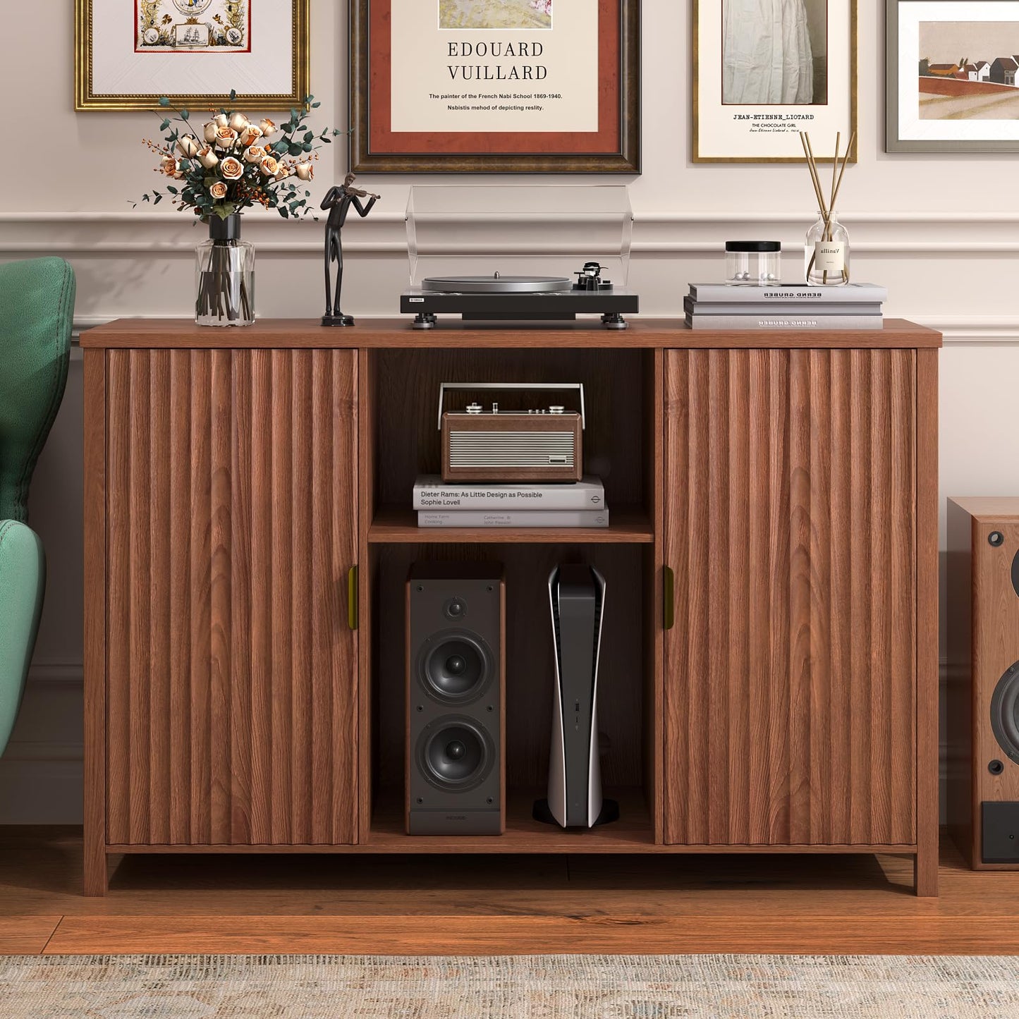 BROTTAR 47.2" Mid Century Modern Record Player Stand with Vinyl Storage