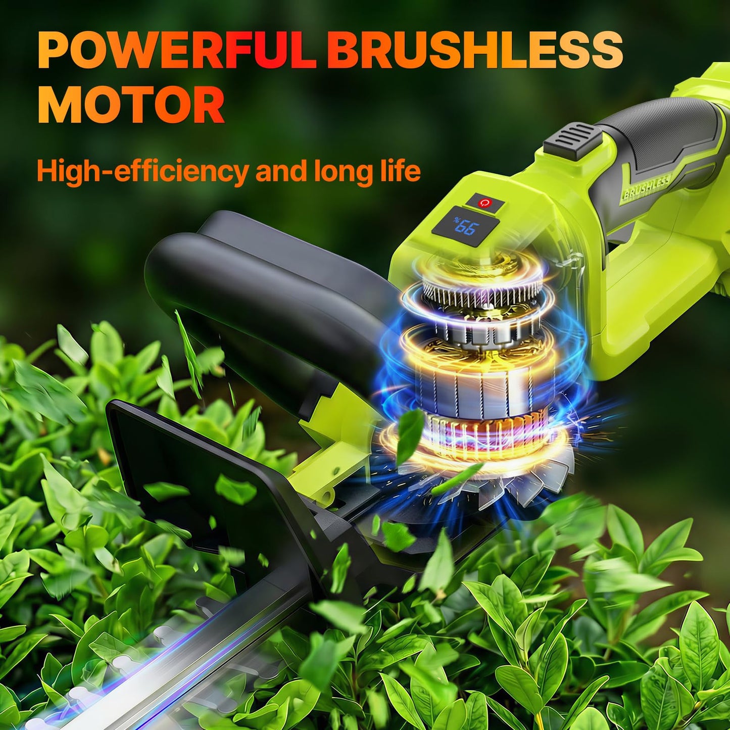OGERY 20-Inch Brushless Cordless Hedge Trimmer with 2×3.0Ah Battery, 21V Electric Bush & Shrub Trimmer with Display, 2-Speed Control, 180° Rotatable Handle, Dual-Safety Switch for Garden Yard Care