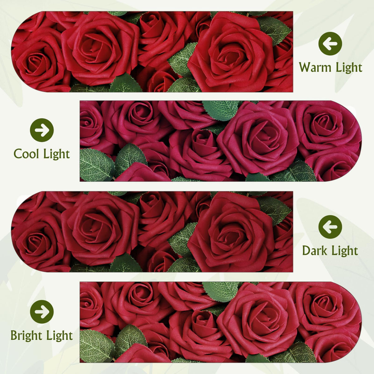 AmyHomie Dark Red Rose 25pcs Real Looking Artificial Flowers w/Stem