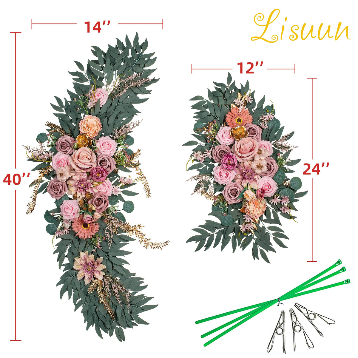 Lisuun Artificial Wedding Arch Flowers, 2 Large Floral Swags