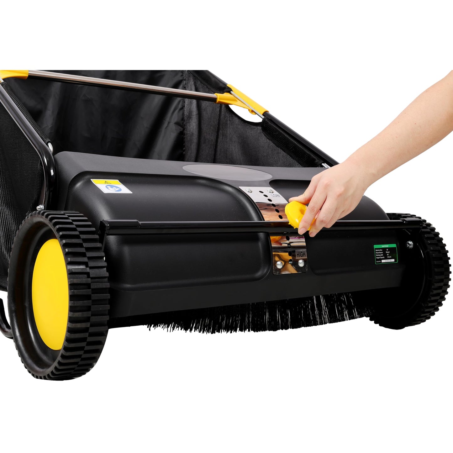 KEIKI 26 Inch Hand Push Lawn Sweeper, Leaf & Grass Collector with Adjustable Brush Height, Pickup Sweeper for Yard Leaf Picker Upper, Large 7 Cu. Ft Hopper Bag Capacity, Easy Assembly, Black