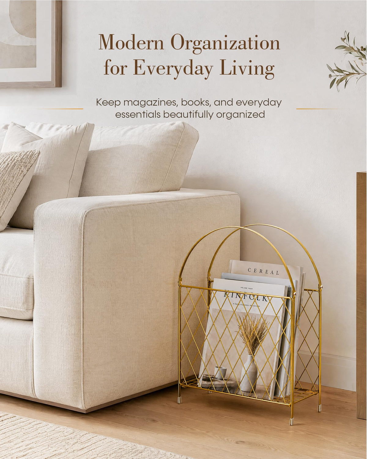 Medcph Gold Metal Magazine Holder, Magazine Rack & Storage Basket Organizer