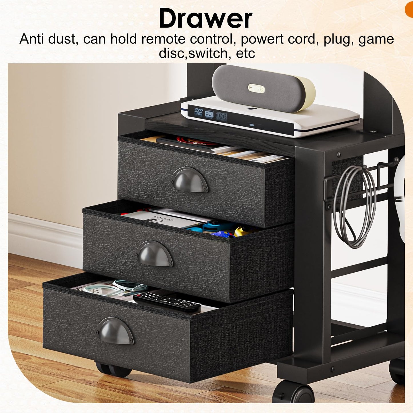 Rolling TV Stand with 3 Drawers for 23-60 Inch TVs with Storage