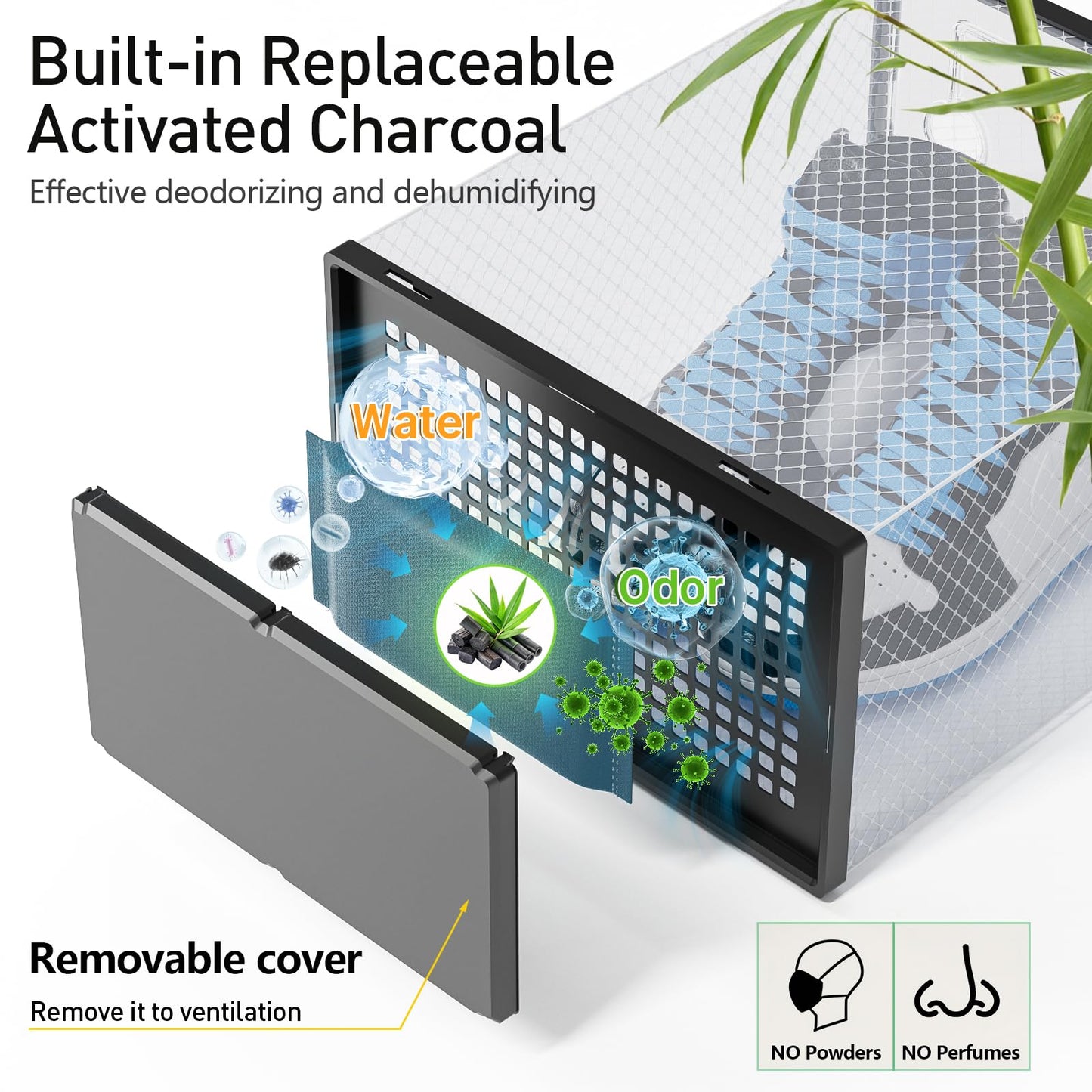 Kuject X-Large Shoe Storage Boxes with Activated Charcoal Packs for Closet