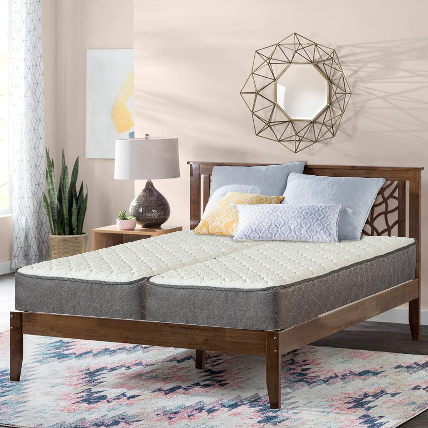 Greaton, 9-Inch Pocketed Coil Rolled Medium Plush Mattress for Adjustable Bed, Split Queen Set of 2 Halves (80x30 Each Half)