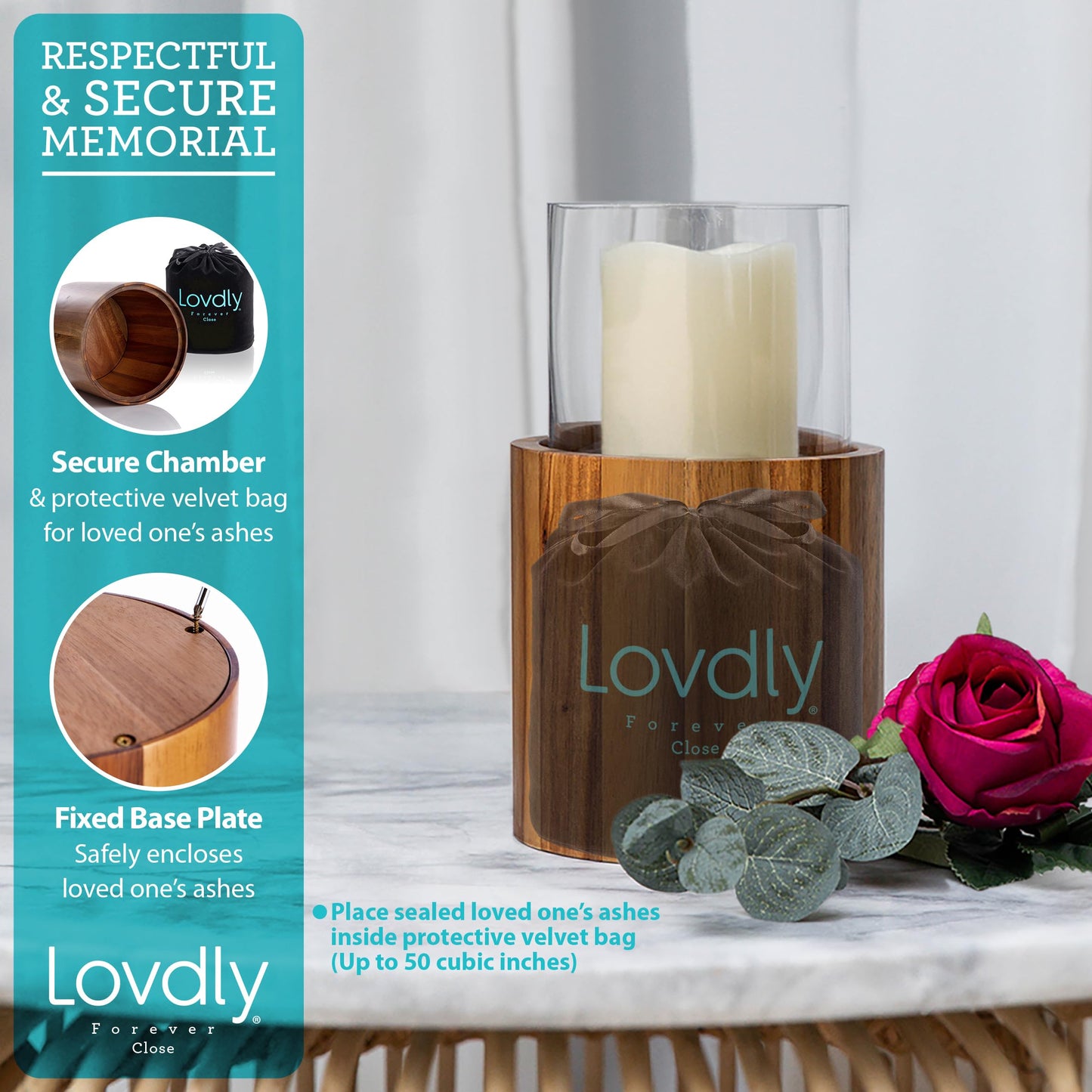 Lovdly Cremation Urn for Human Ashes | Keepsake Urns for Cremation Ashes | Decorative Urn Made from Premium Wooden Base with Glass Top & Flameless LED… (Wood, Medium Acacia)