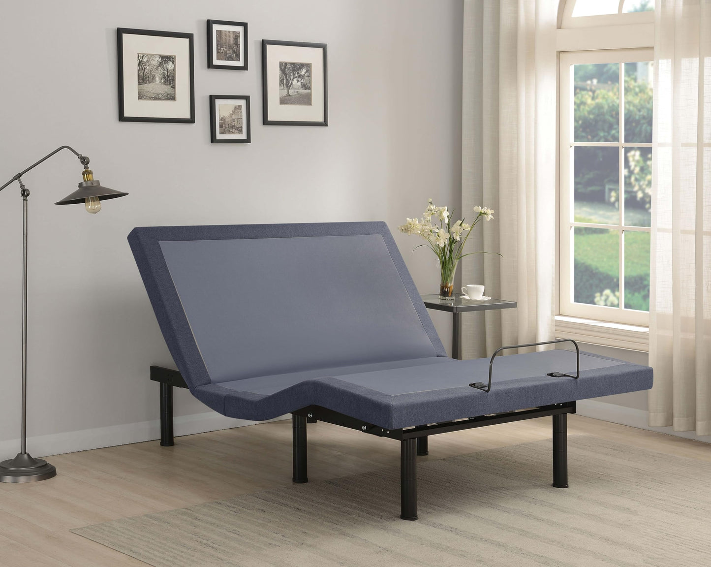 Coaster Home Furnishings Clara Contemporary California King Size Upholstered Adjustable Bed Base with Wireless Remote Height Adjustable Legs Easy Assembly Black 350131KW