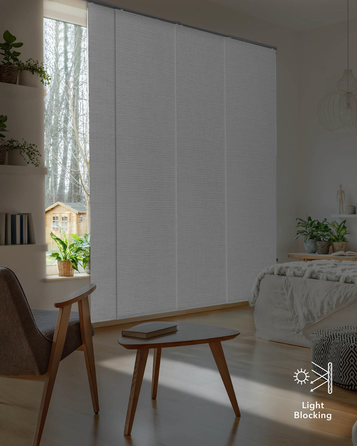 GoDear Design Blackout Sliding Door Blinds 45.8"-86" x 96", Snowfall Night