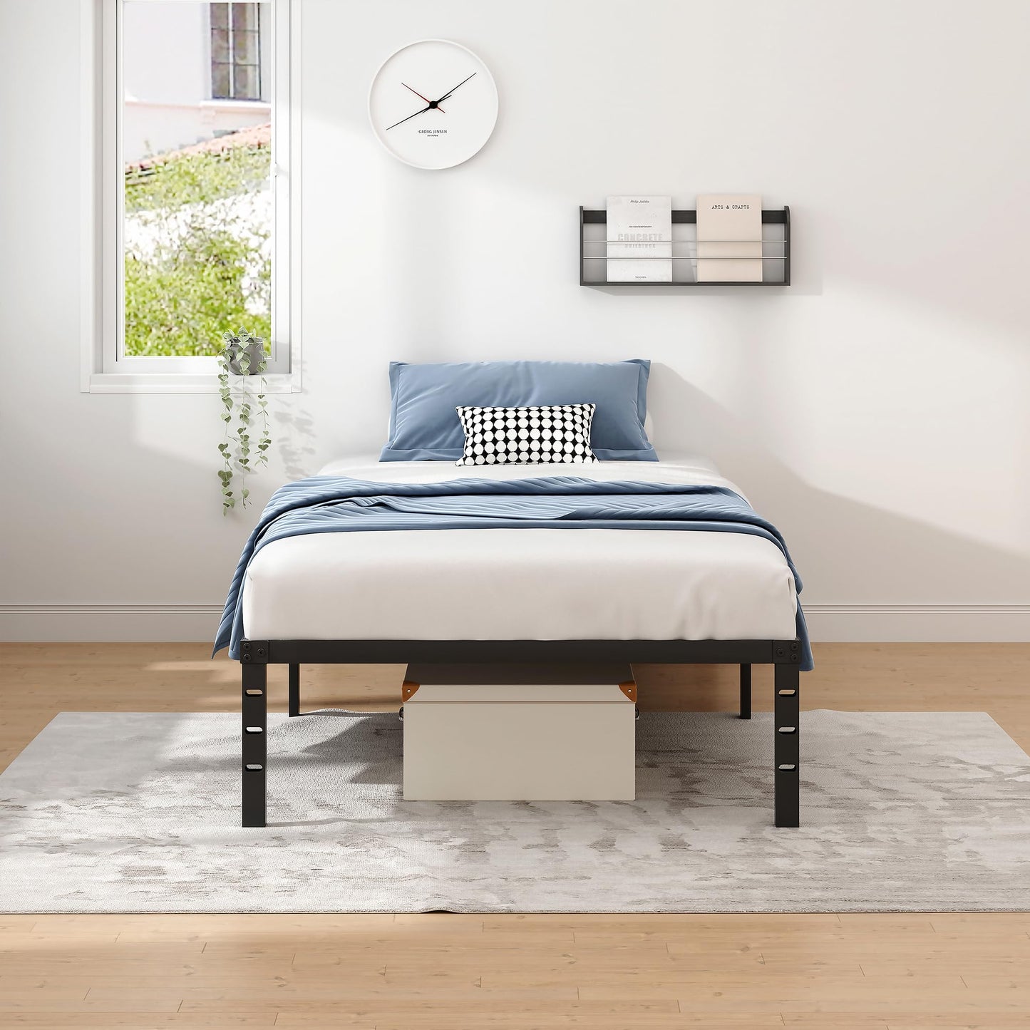 NEW JETO Metal Bed Frame,Twin Size Bed Frame with Storage Space,Heavy Duty Sturdy Mattress Foundation,Easy Assembly,No Box Spring Needed, Black,18 Inch,Twin