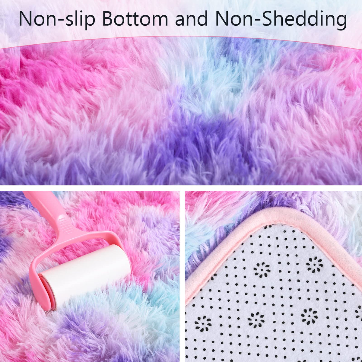 AROGAN Soft Rainbow Area Rug, Fluffy Hot Pink Girls Rug, 3x5 Feet
