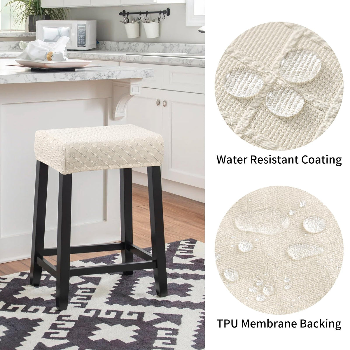 YISUN Stool Covers Rectangle - 4 Pack Stretch Waterproof Saddle Seat Cover Counter Bar Stools Bar Chairs Covers Kitchen Island Chairs Cushion Protector
