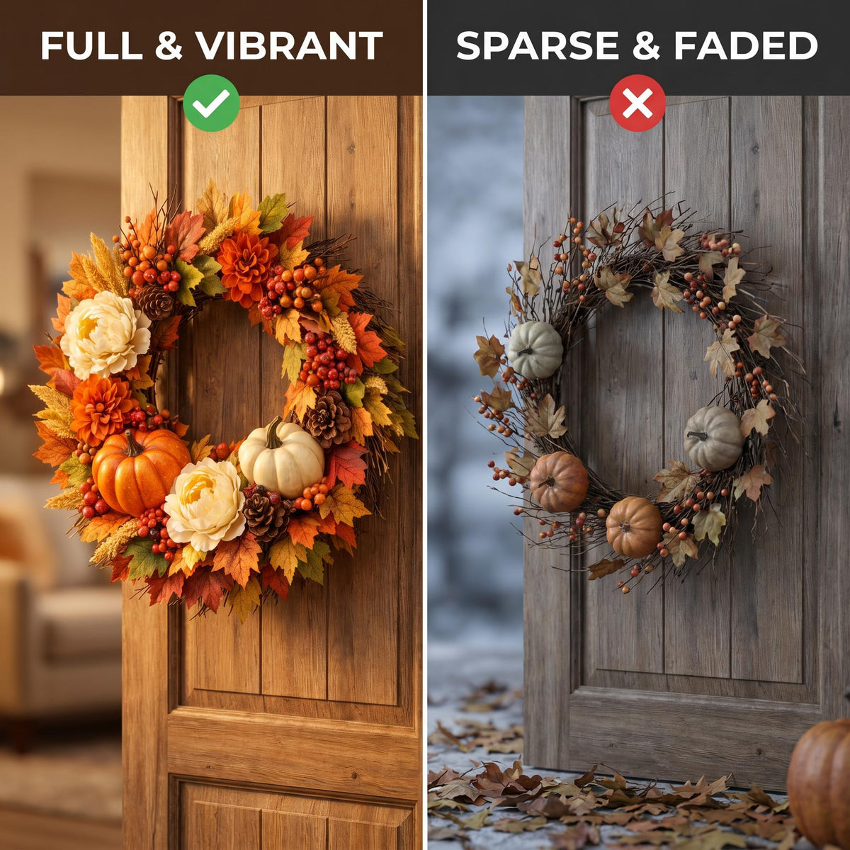 24 Inch Fall Wreaths for Front Door with Welcome Sign.