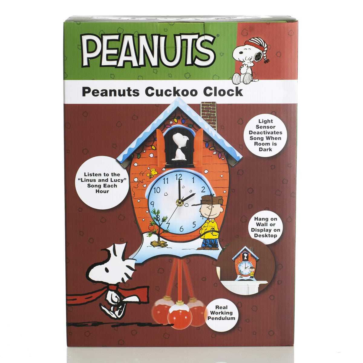 Mark Feldstein Peanuts Linus & Lucy Christmas Cuckoo Clock, Red, 17 in