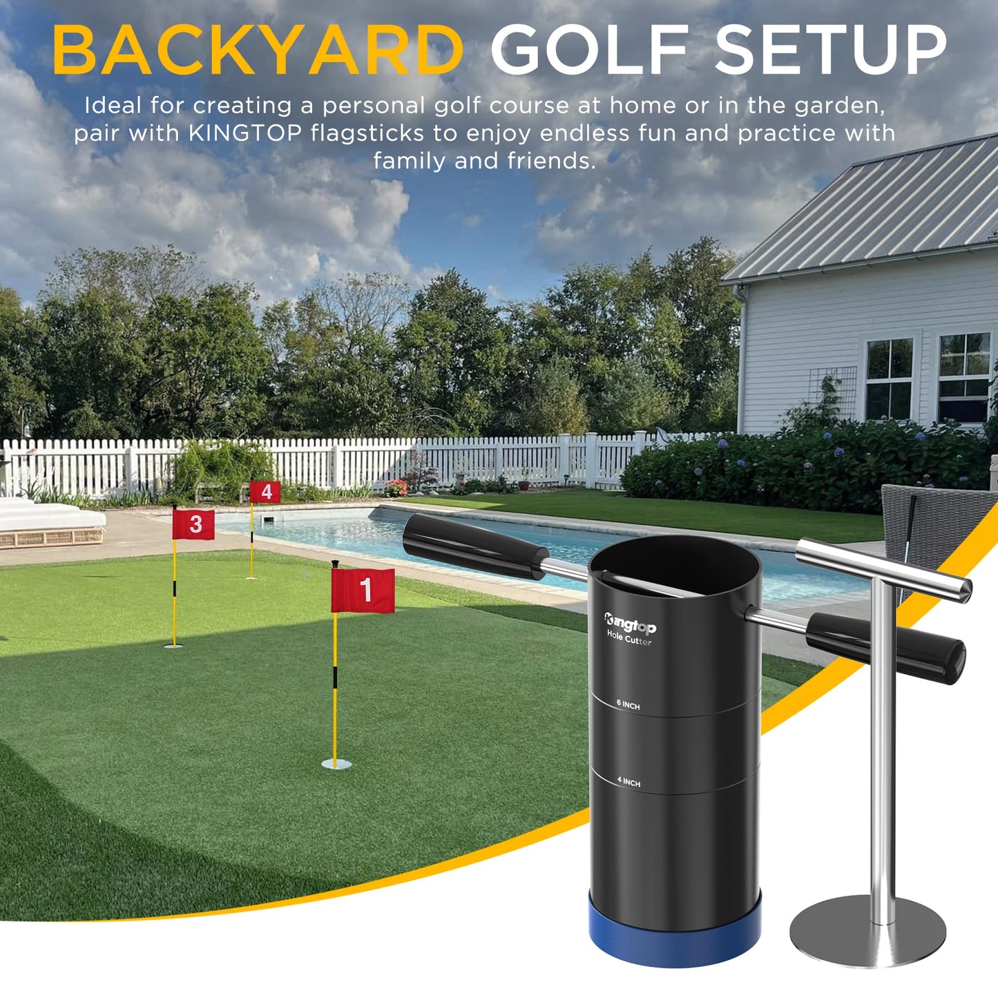 KINGTOP Portable Golf Hole Cutter – Detachable Handle, USGA Standard 4Inch & 6Inch Hole Digger – Backyard, Garden, Outdoor Golf Putting Green Practice