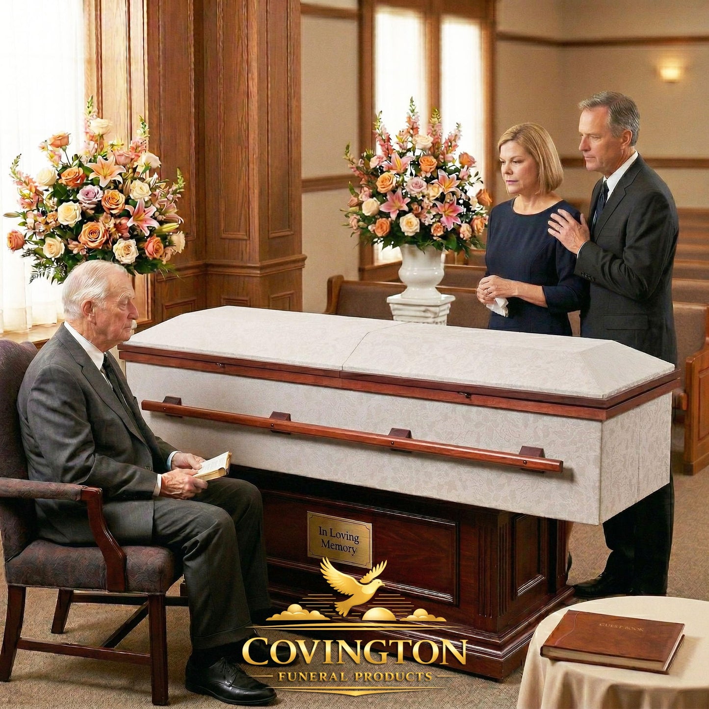 Covington Funeral Products Serenity Silver Dark Burial Casket, Lightweight Cloth Covered Funeral Casket Coffin, Corrugated Cardboard Casket with Satin Interior Pillow Liner | Burial or Cremation