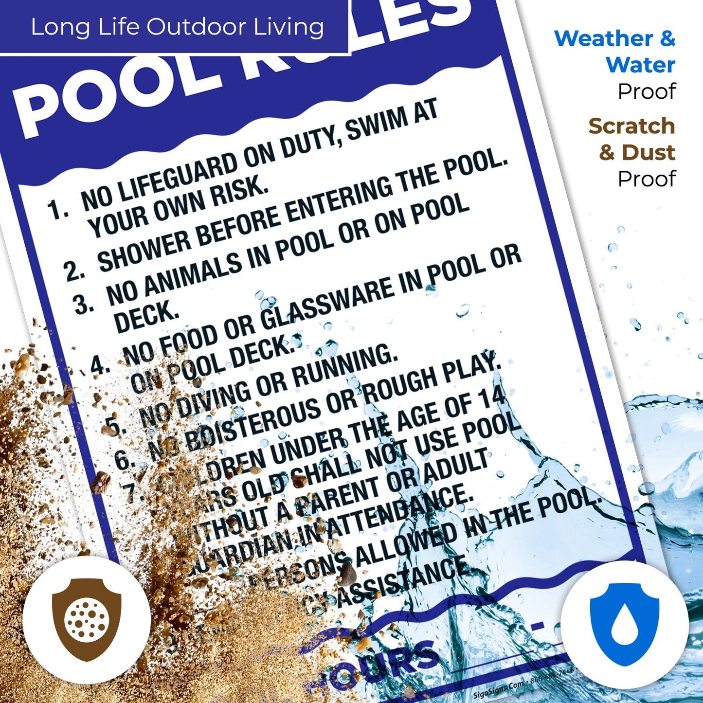 Pool Rules Sign, 10x14 Inches, Rust Free .040 Aluminum, Fade Resistant, Made in USA