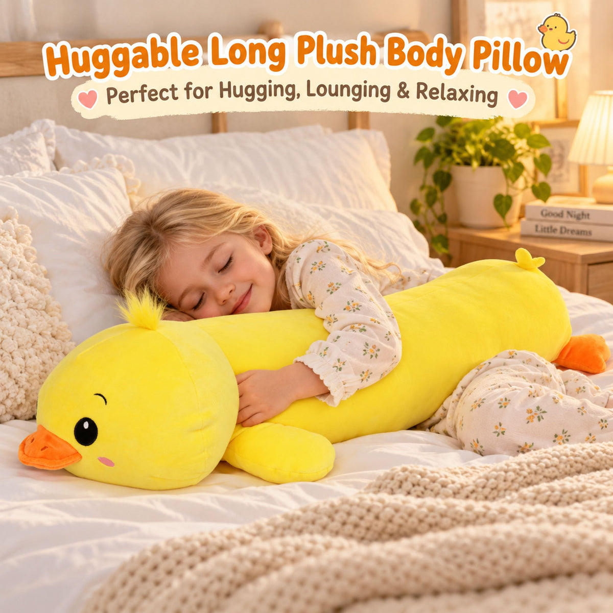 Fanunny Chick Long Stuffed Animal 35" Giant Yellow Chick Plush Body Pillow