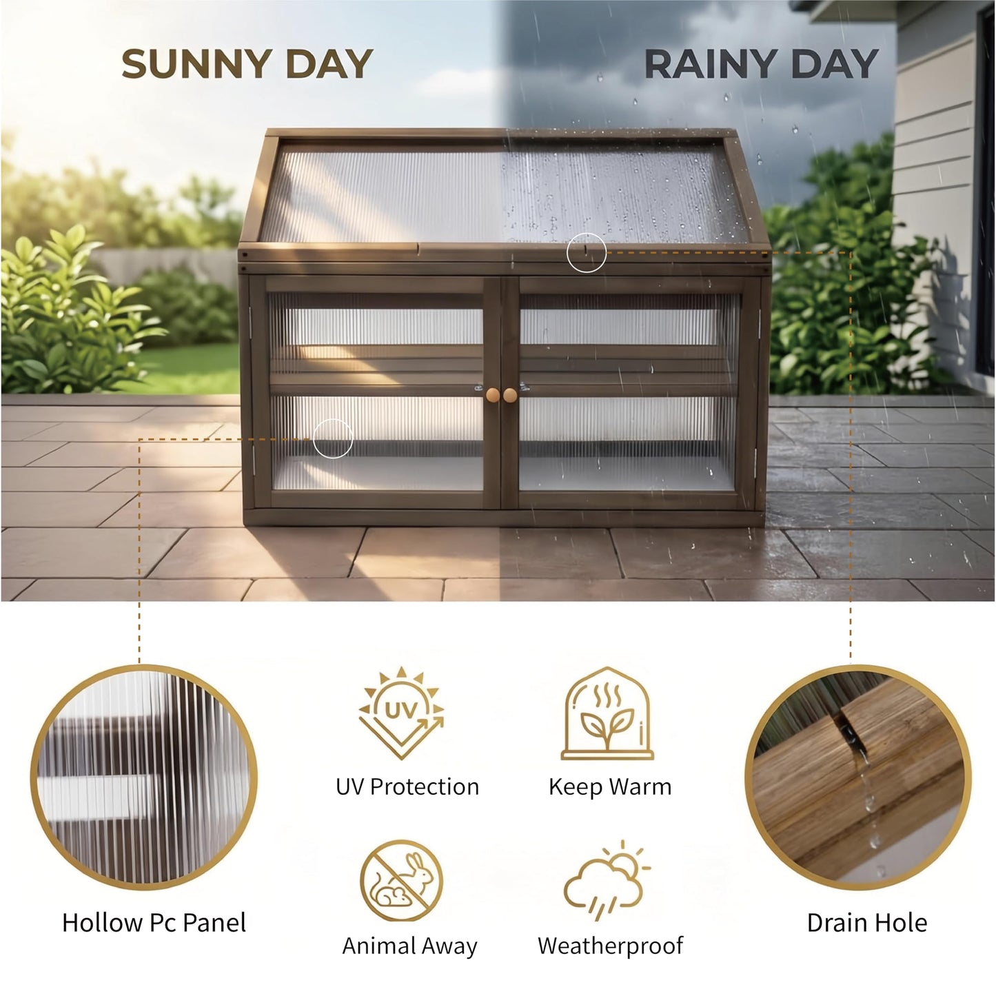 Beipoo 2-Tier Wooden Greenhouse with Adjustable Vent & Shelf, Outdoor Raised Planter Box with Enhanced Drainage, Solid Fir Wood Cold Frame for Patio and Garden