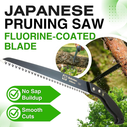 Saboten Japanese Pruning Saw 9.4 in (240mm) – Fluorine-Coated High-Carbon Steel Blade, 7.5mm Tooth Pitch, Smooth Pull Cuts, Wooden Handle, Wood Sheath Included, Made in Japan
