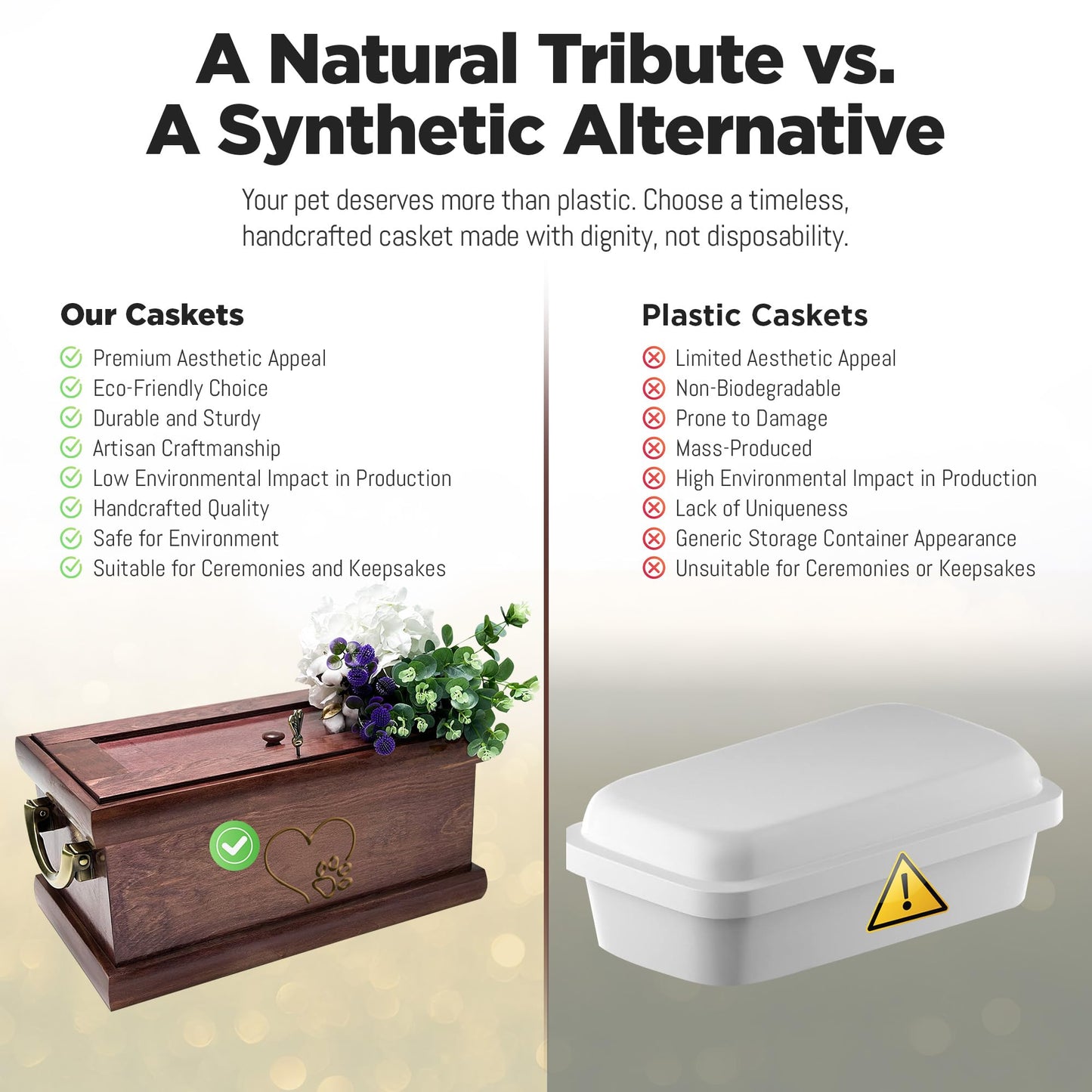 INTERWOOD Solid Wood Pet Casket - Natural Biodegradable Burial Coffin for Dogs & Cats, Handcrafted Hardwood Memorial Box with Secure Handles, Large 32 x 16 x 11 in Interior