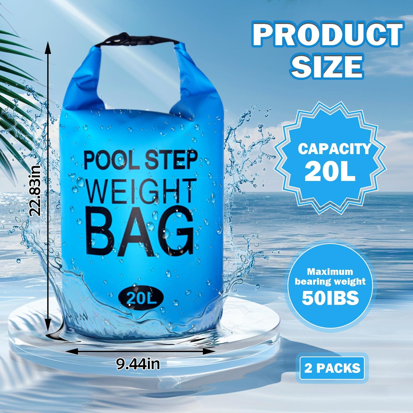 Yudlto 2 Pack 20L/50LB Pool Ladder Weights – Heavy-Duty Step Sand Bags for Above Ground Pools Waterproof Leak-Proof Foldable 500D PVC Easy to Fill