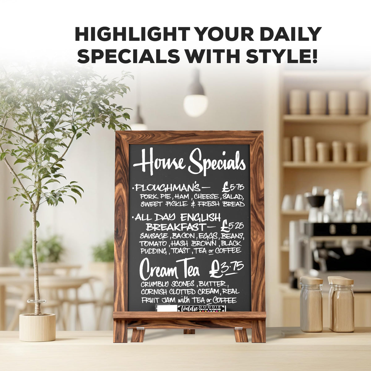 Loddie Doddie Mini Chalkboard Sign Easel, Place Cards, Dark Brown, 12"x17"