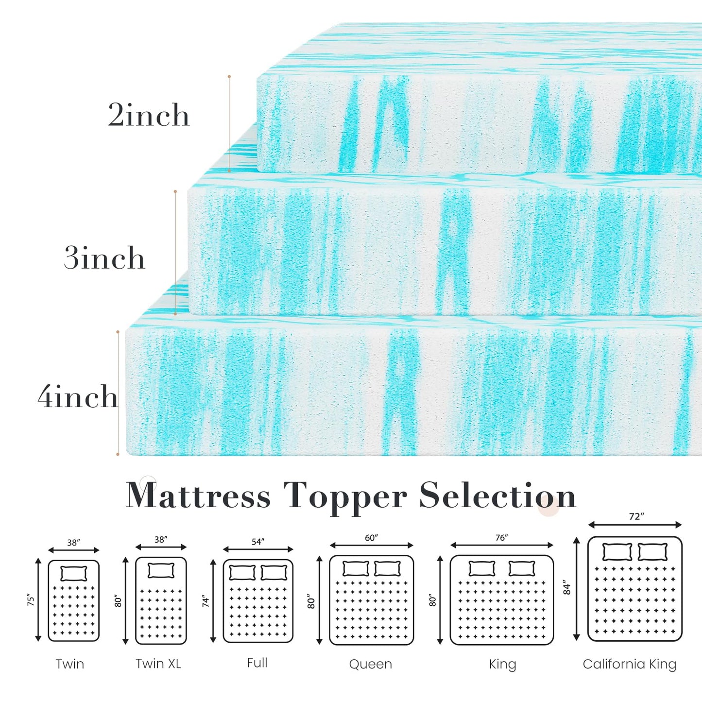 OLIXIS Gel Memory Foam Mattress Topper, Twin XL 2 Inch, Cooling Gel Infused Soft Comfy Breathable, Pressure-Relieving, CertiPUR-US Certified