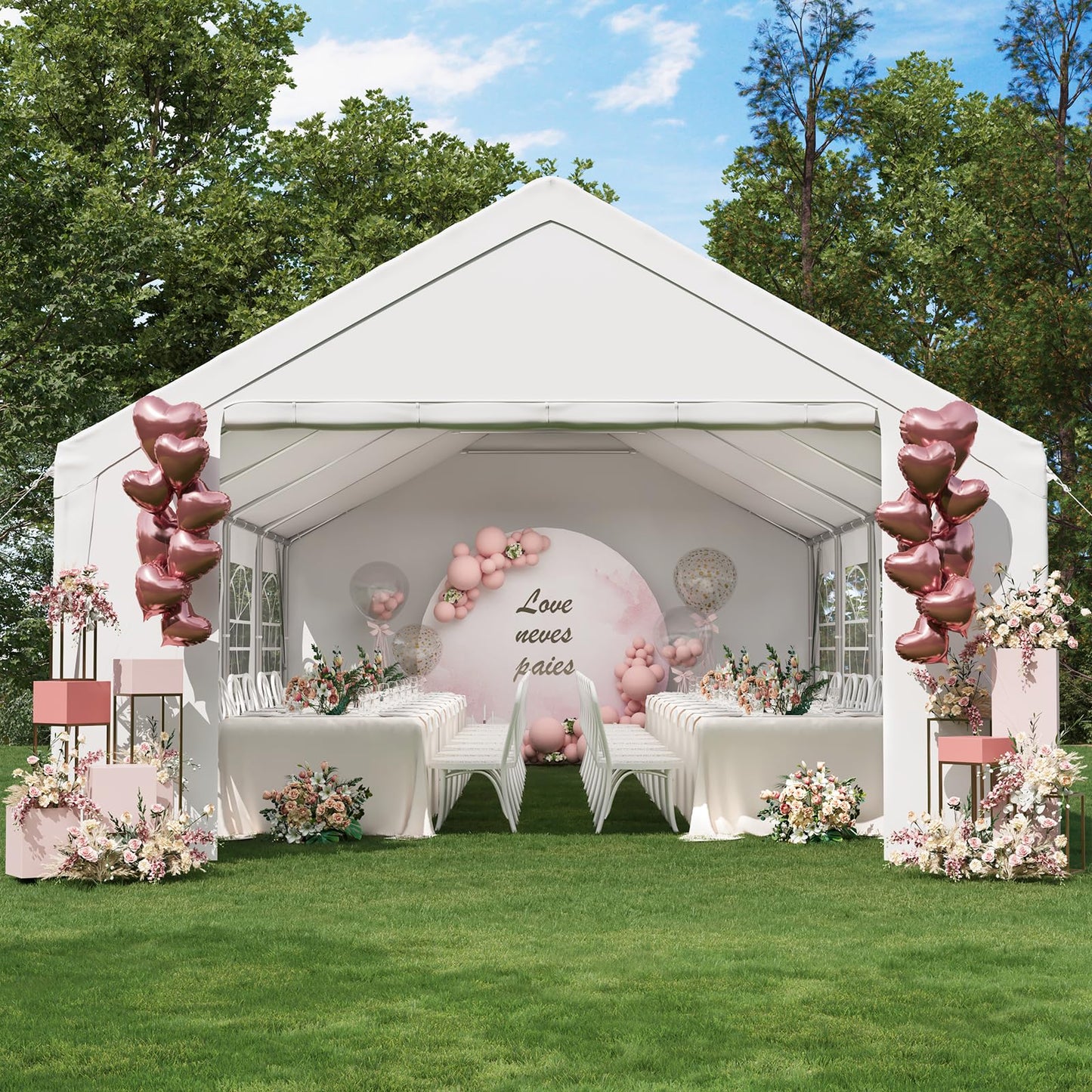 Binplax Party Tent 16x32 Canopy Heavy Duty, Waterproof Outdoor Event Tent with Removable Sidewalls & Roll-Up Door, Portable Carport for Wedding, BBQ, Camping, Birthday Party