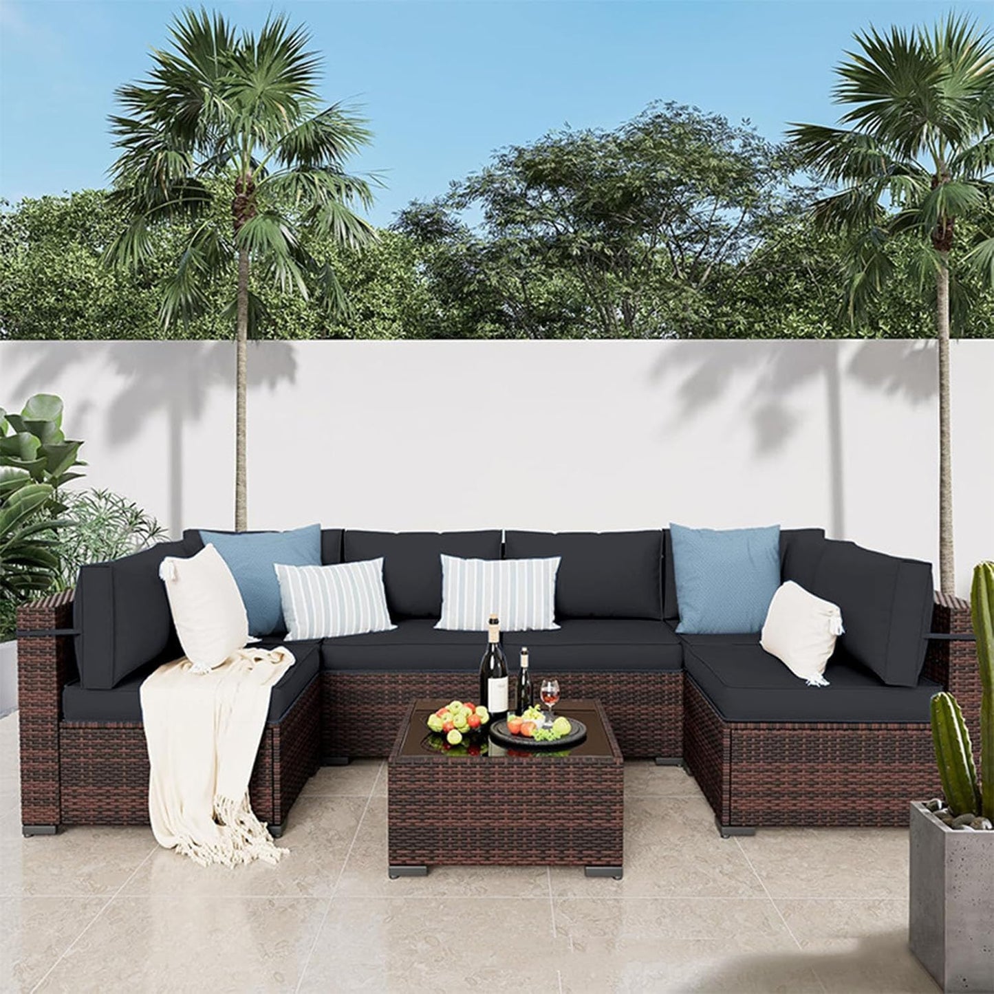 𝐔𝐩𝐠𝐫𝐚𝐝𝐞 14 Piece Outdoor Replacement Cushions Set for 6-Seat Sectional Sofa, 4 Inch Thick Patio Cushions, Waterproof & Fade Resistant, Deep Seat Outdoor Furniture Cushions - Dark gray
