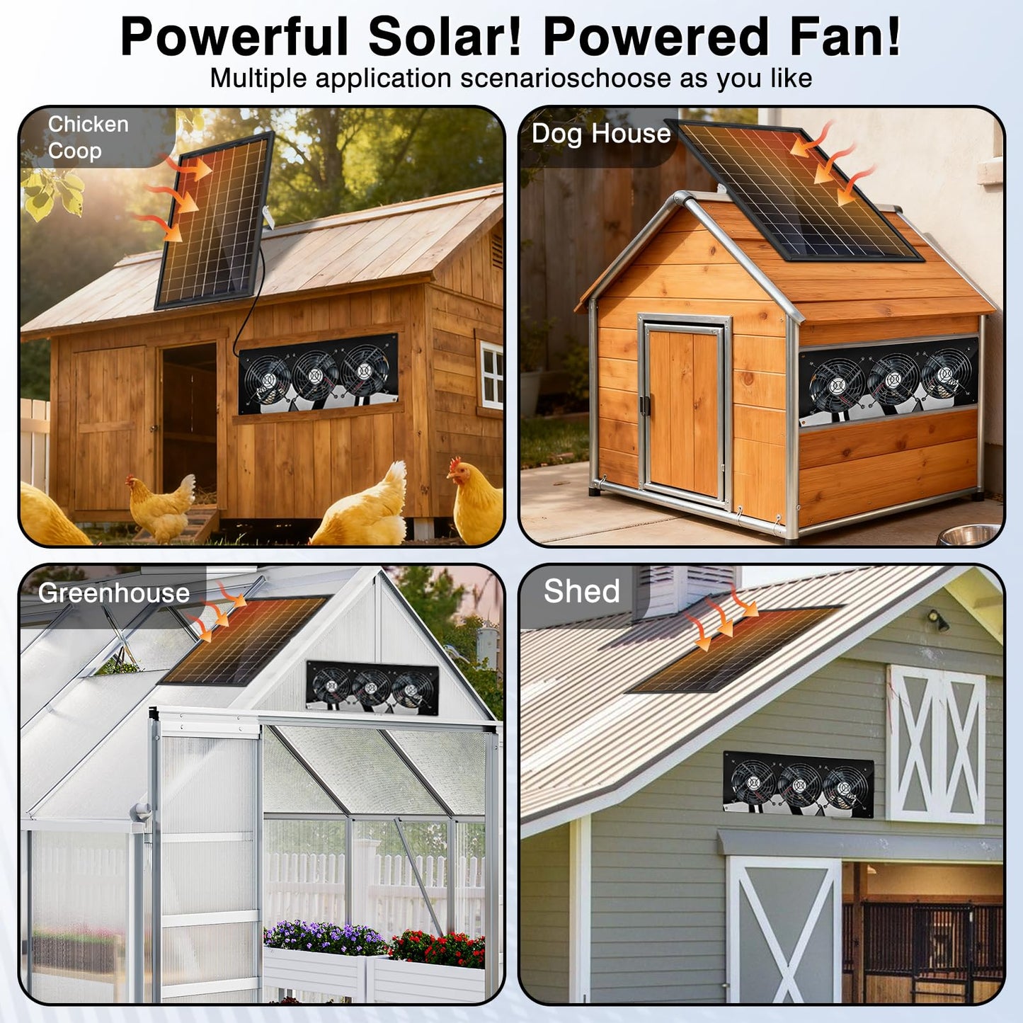 Solar Exhaust Fan,25W Solar Fan for Chicken Coop,Shed,Greenhouse & Attic Ventilation Cooling, Easy Installation,3500RPM,18FT Cord,IP67 Waterproof Solar Powered 3 Fan Kit