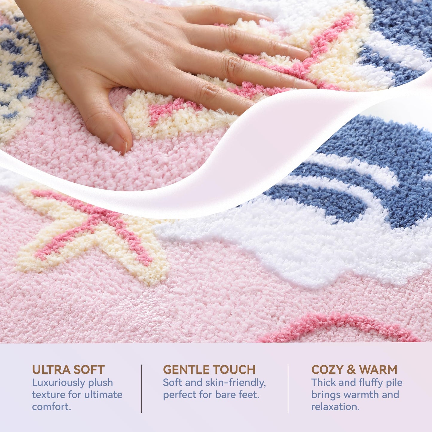 TRUEDAYS Beach Bath Mat - Soft Absorbent Non Slip Bath Mat, Cute Ocean Coastal Bathroom Decor Rug, Fun Bath Rugs for Bathroom Bedroom Decor 30x20 Inches
