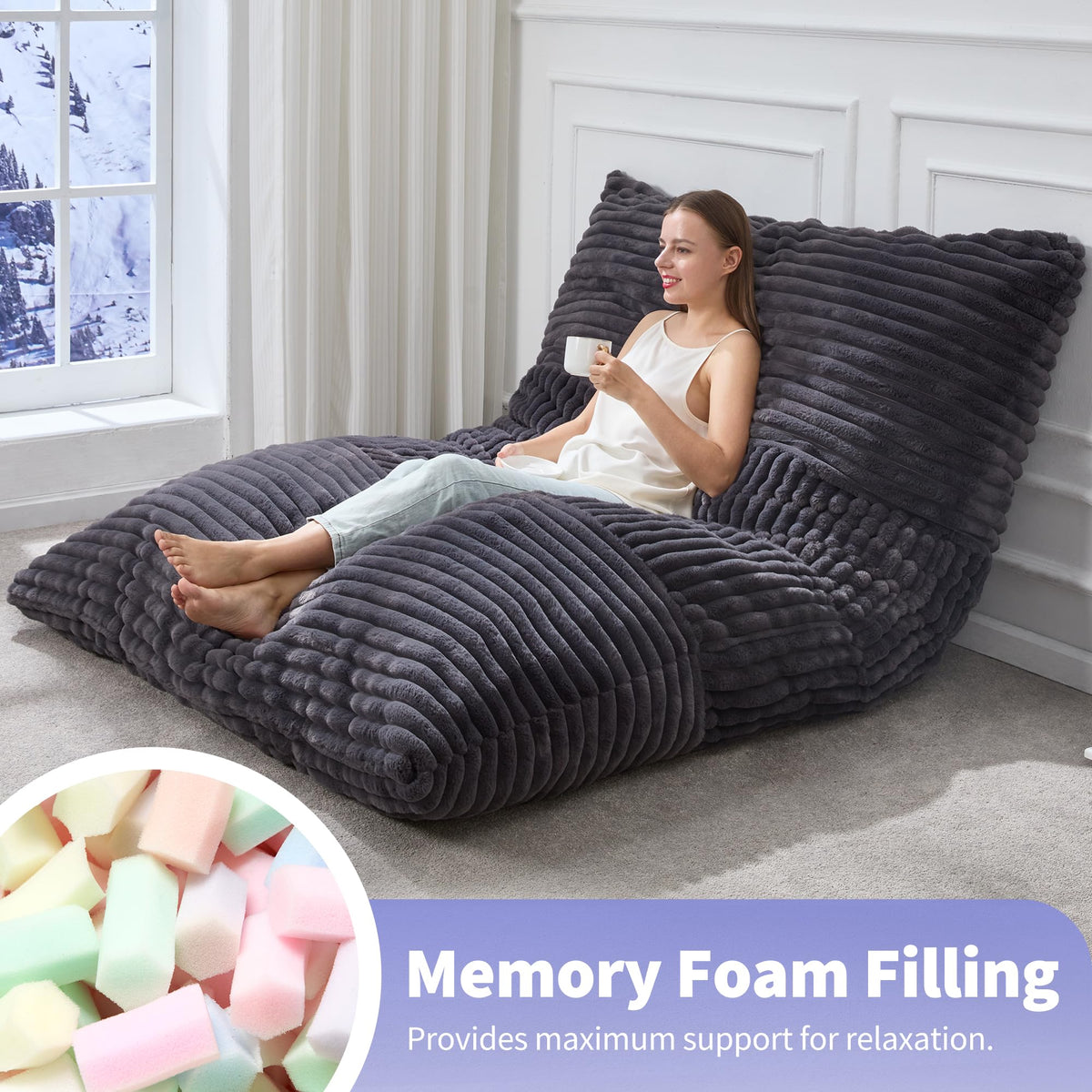 Hobestluk Adult Bean Bag Chair 3 in 1 Convertible Large Bean Bag Sofa