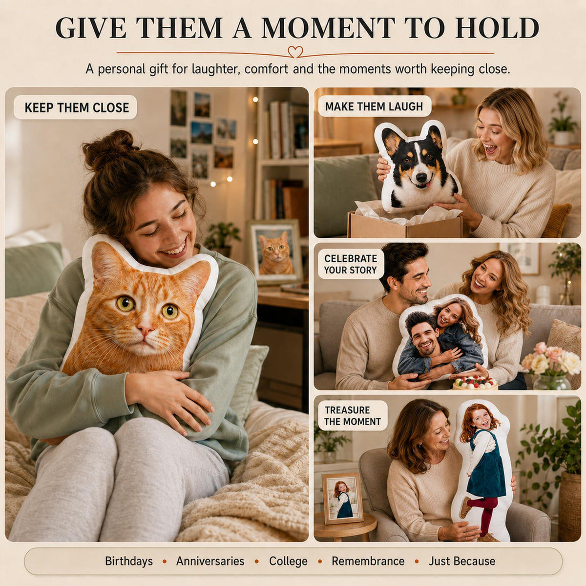 Veyra Hearth Custom Pillow with Picture, Face Pillow for Dog Cat Pet Lovers