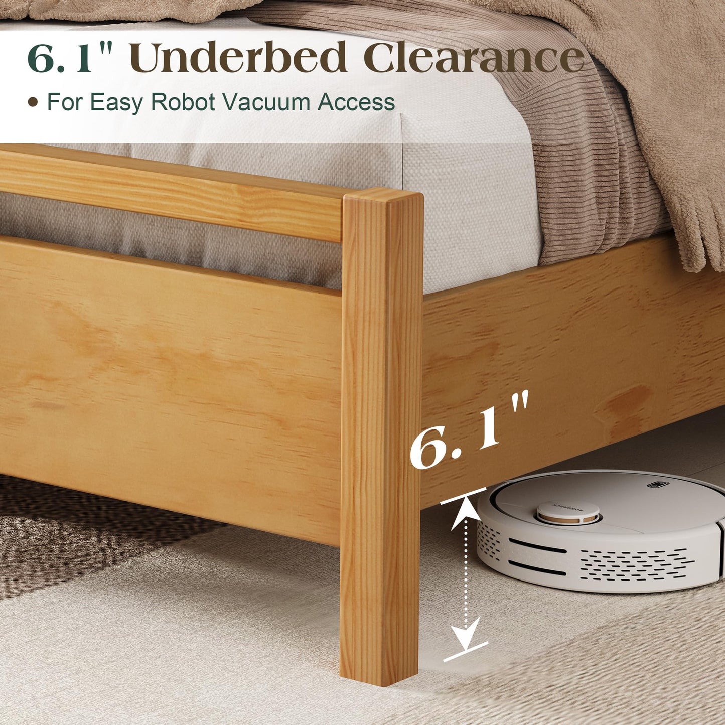 AMERLIFE King Size Solid Wood Bed Frame with Headboard, Minimalist Platform Bed with Wooden Slats Support/No Box Spring Needed/Easy Assembly, Natural