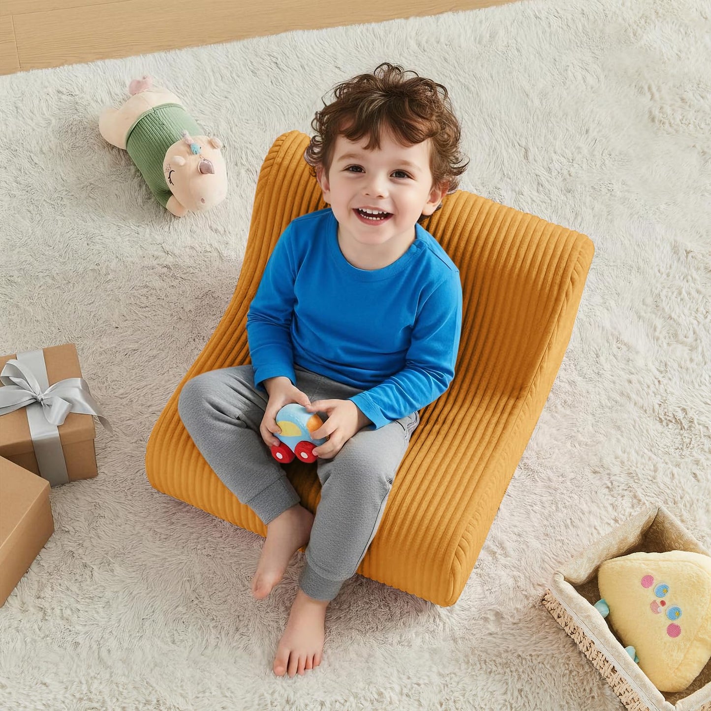 DAICO Kids Bean Bag Chair, Ultra-Soft Toddler Bean Bag Sofa with Foam, Small Toddler Comfy Lazy Lounger Floor Chairs with Handle for Playroom or Bedroom - Birthday for Boys and Girls