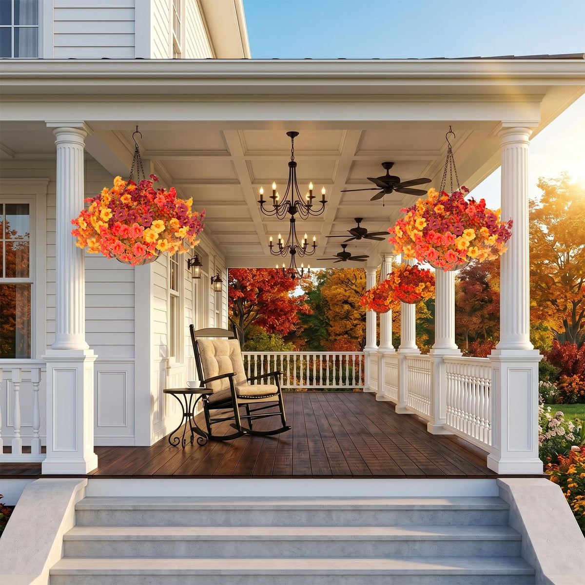 Daynight 2 Set Artificial Fall Hanging Basket with 24 Pcs Petunias Outdoor