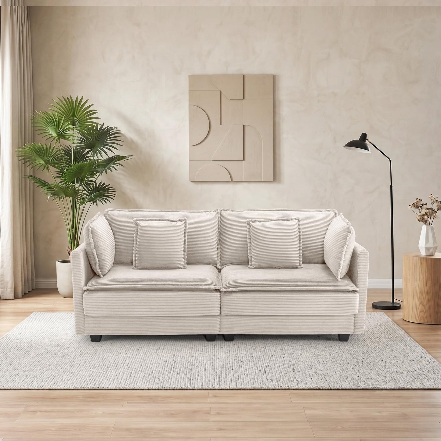 Nestvado 78.4" Corduroy Loveseat Couch, Small 2 Seater Sofa Modern Upholstered Couch for Living Room Apartment Bedroom, Beige