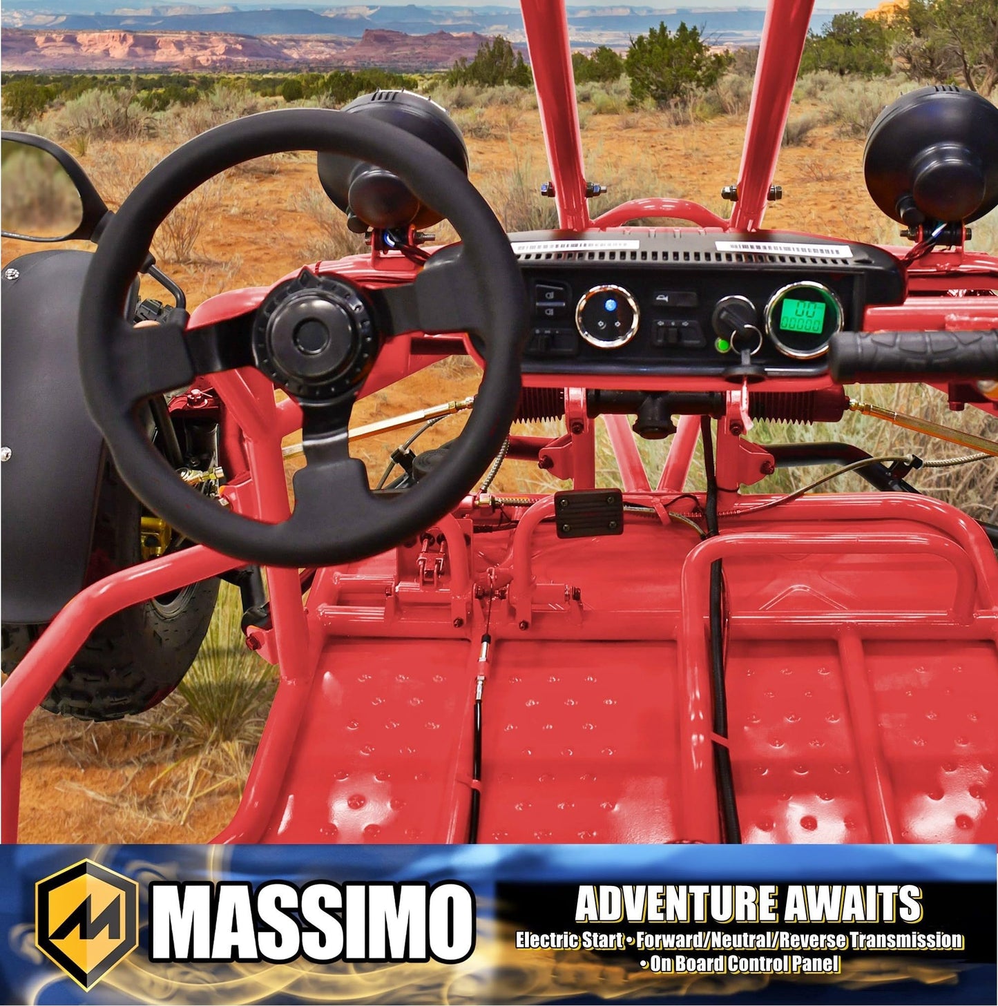 Massimo GKA 200 Go Kart, 169cc Engine, 10 HP, 35 MPH Top Speed, Independent Suspension, Adjustable Seats, Baja Lights, All-Terrain Tires, Adult Size for Ages 16+, Red