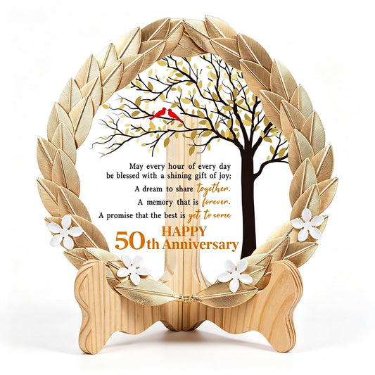 50th Anniversary Wedding Unique Gifts Ideas Crystal Plate with Gold Leaf Wreath - 50th Anniversary Wedding Gifts for Parents Couple - Cardinal Style
