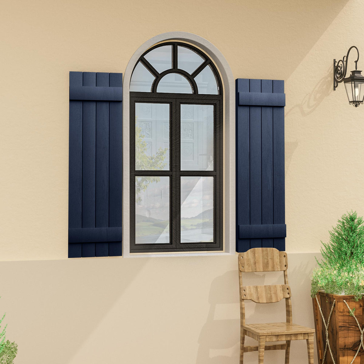 Ortus Collective Exterior Window Shutters - Weather-Resistant Polypropylene, Easy DIY Install - Board and Batten Shutters for Windows Outside, Vinyl, Brick, 14.5"W*55" H, Blue