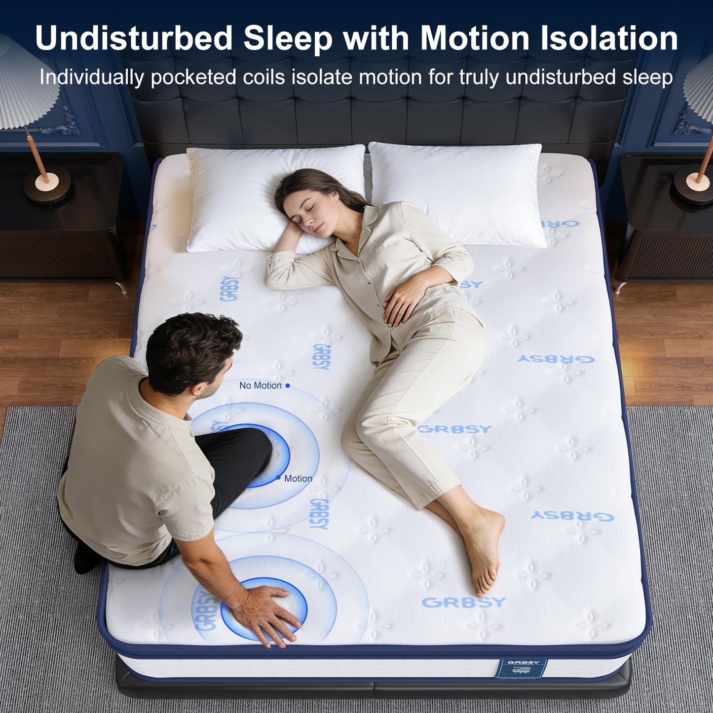 Grbsy 12 Inch Full XL Mattress, 7-Zoned Support Hybrid Full XL Size Mattress in A Box with Cooling Gel Memory Foam & Pocket Coils for Back Pain Relief, Assembled in USA, Motion Isolation, Medium Firm