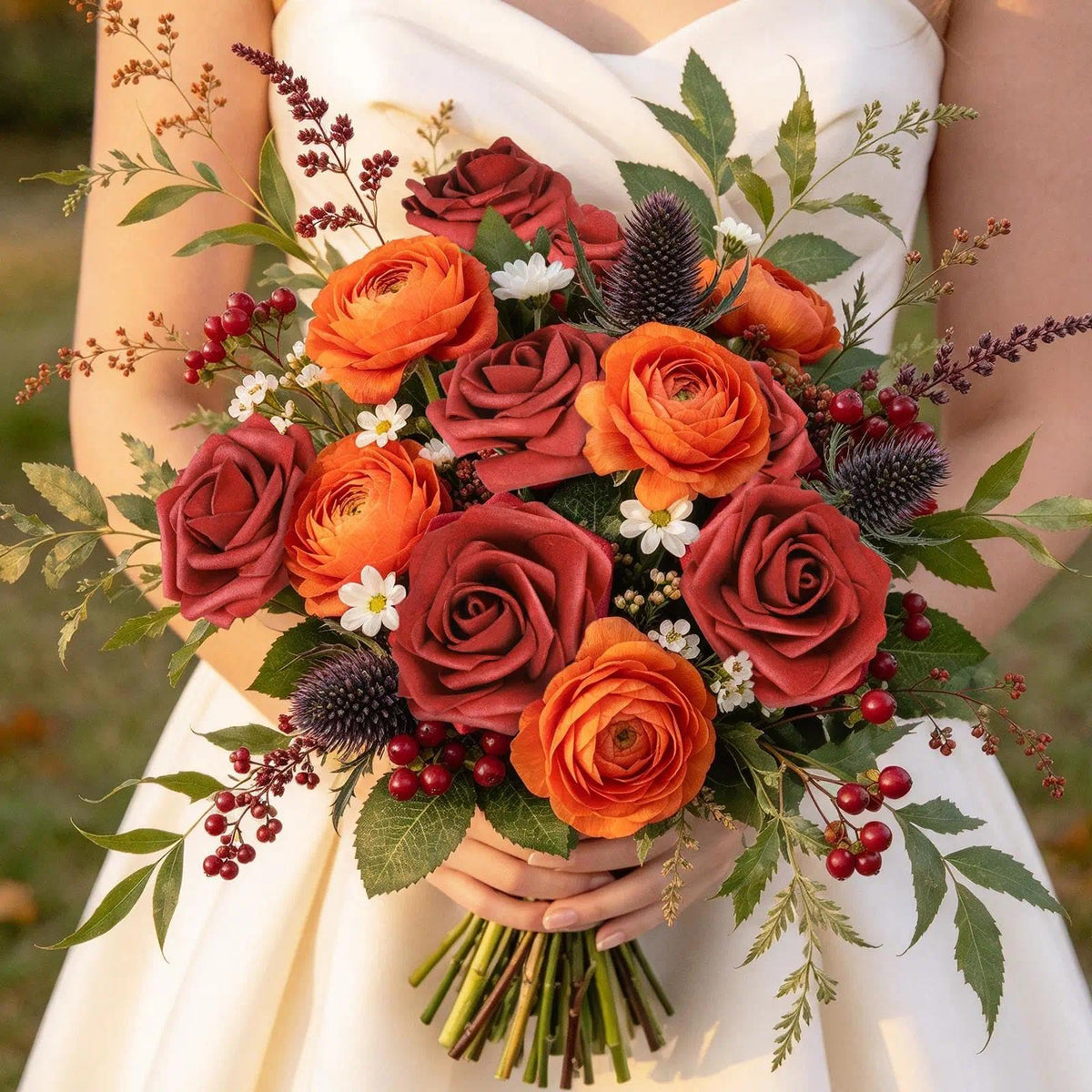 AmyHomie Dark Red Rose 25pcs Real Looking Artificial Flowers w/Stem