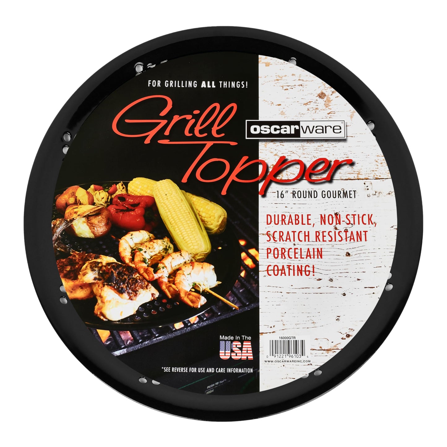Oscarware 16” Round Porcelain Coated Grill Topper – Perfect for Kamado & Ceramic Smoker Grills, Ideal for BBQs, Grilling Meat & Pizza