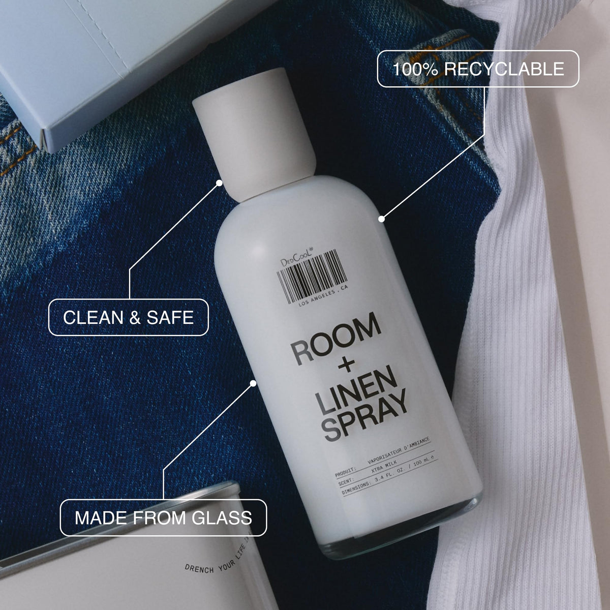 DedCool, Room + Linen Spray in Xtra Milk, Essential Oil Infused, 3.4 fl oz