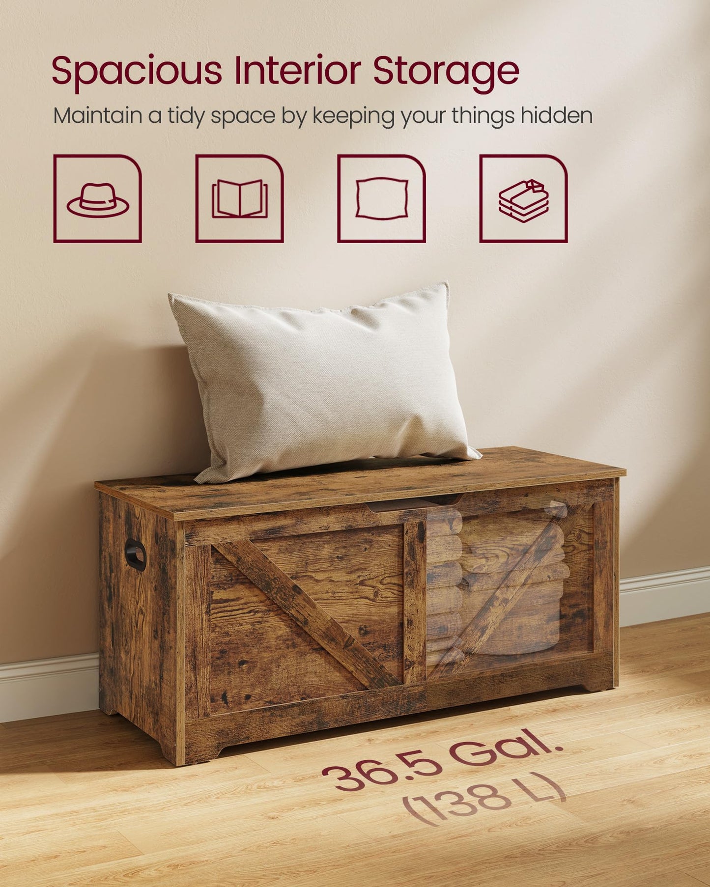 VASAGLE Storage Chest with 2 Safety Hinges, 15.7 x 39.4 x 18.1 Inches