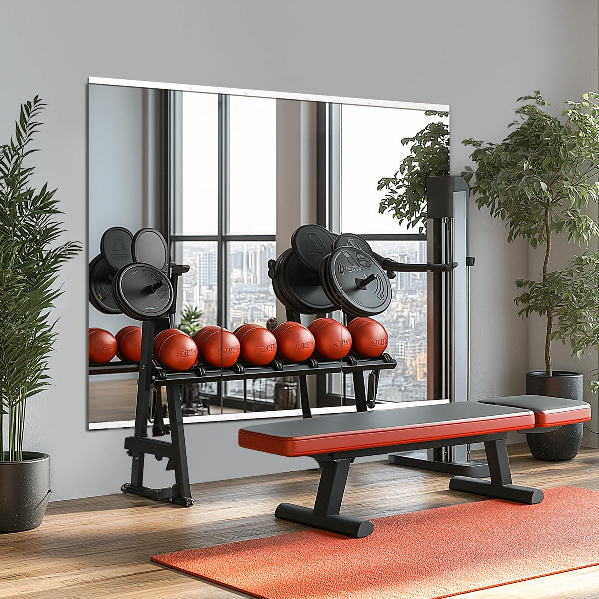 Home Gym Mirror for Wall, 48x24x3PCS Frameless Full Length Mirror, Silver