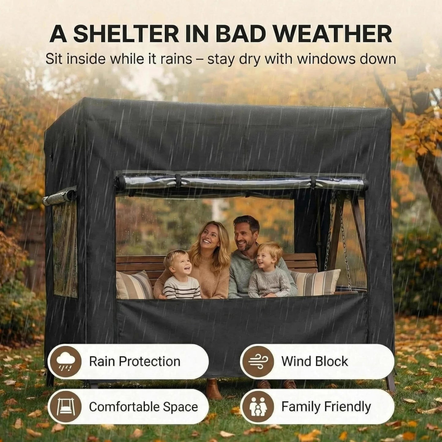 Outdoor Swing Cover,Patio Swing Chair Covers,Garden Hammock Glider Chair Cover,Can be Used Without Disassembly,Black (68”x45”x61”)