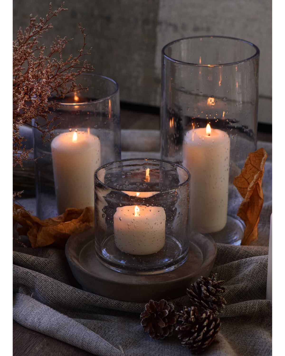 ARIAMOTION Hurricane Candle Holders Glass Cylinders Set of 3 (10" 7" 4")