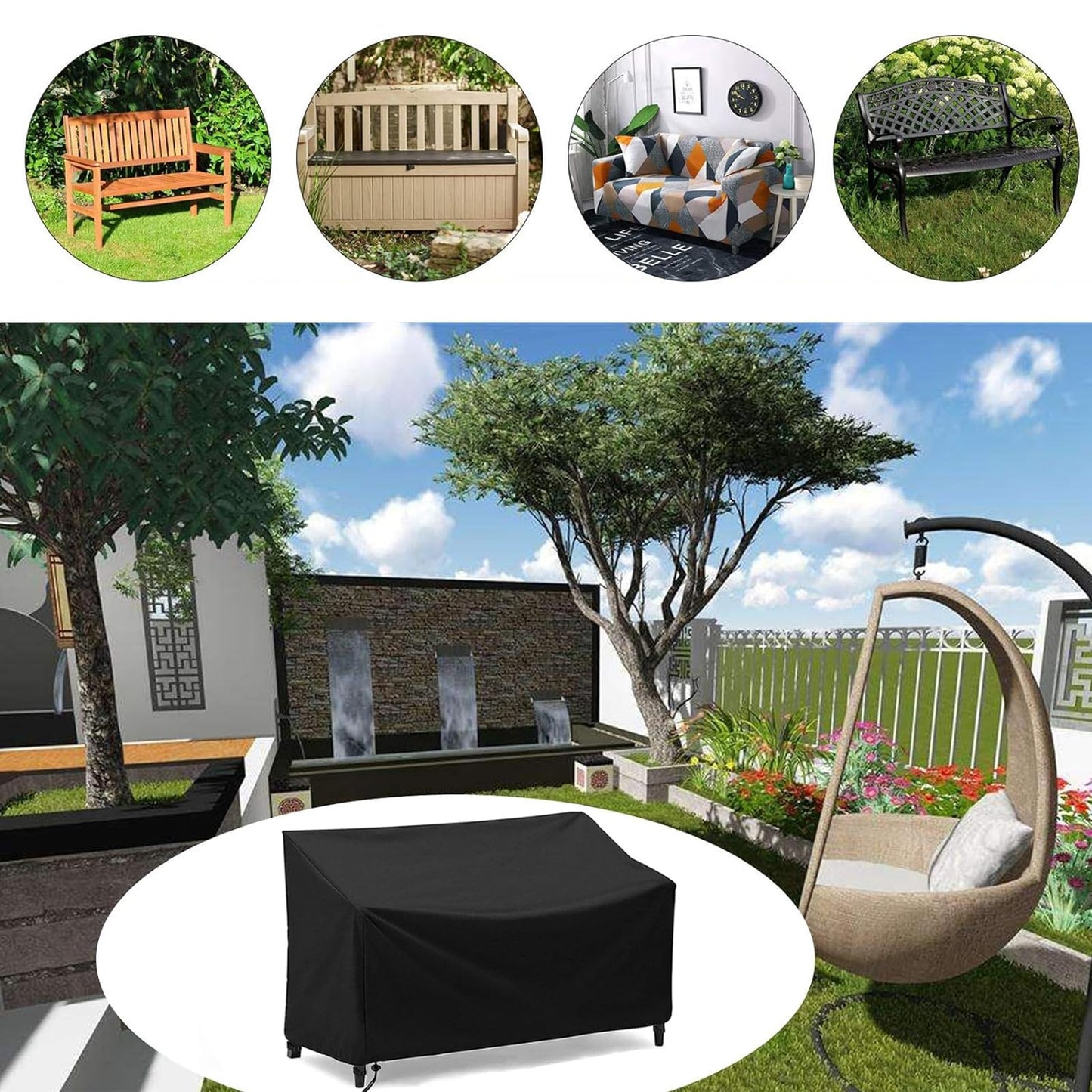 SXAOZYRS Outdoor Bench Cover Waterproof 2 Seater Patio Bench Cover Outdoor Patio Furniture Garden Sofa Chair Cover, Fit for 2-Seater Seating Metal & Hardwood Patio Garden Bench, 53L x 26W x 35H inche